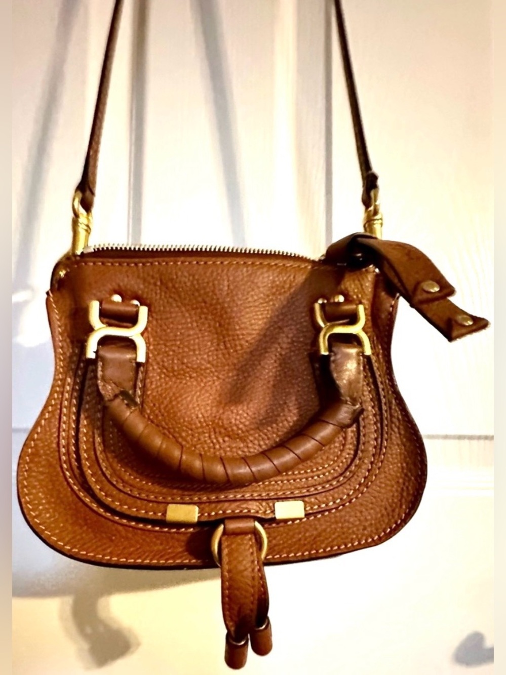 Chloé Mini Marcie Crossbody Bag Tan Grained Leather Like New - Picture 3 of 16